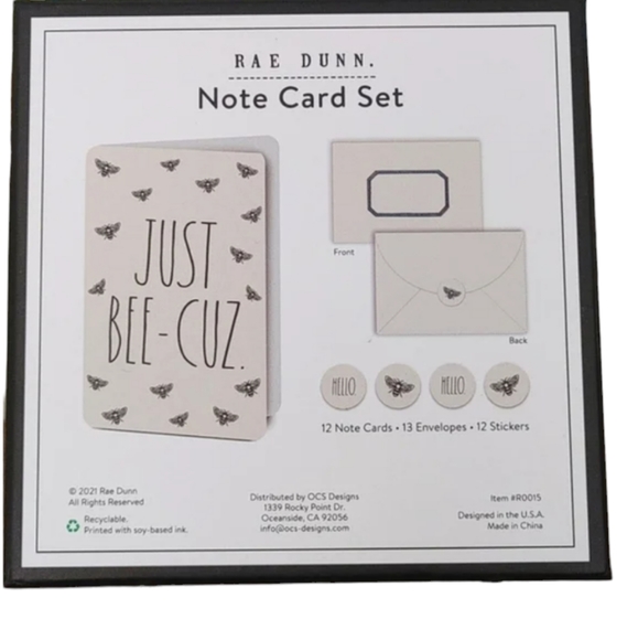 💕NWT Rae Dunn JUST BEE CUZ Note Card Set💕 - Picture 2 of 2